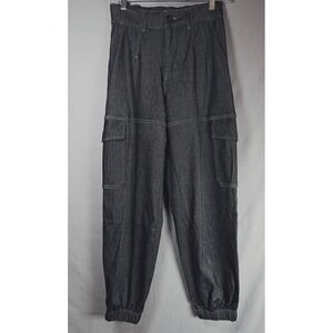 Halara Denim look Jogger Cargo Pants XS heather Gray High Waisted Elastic Hem